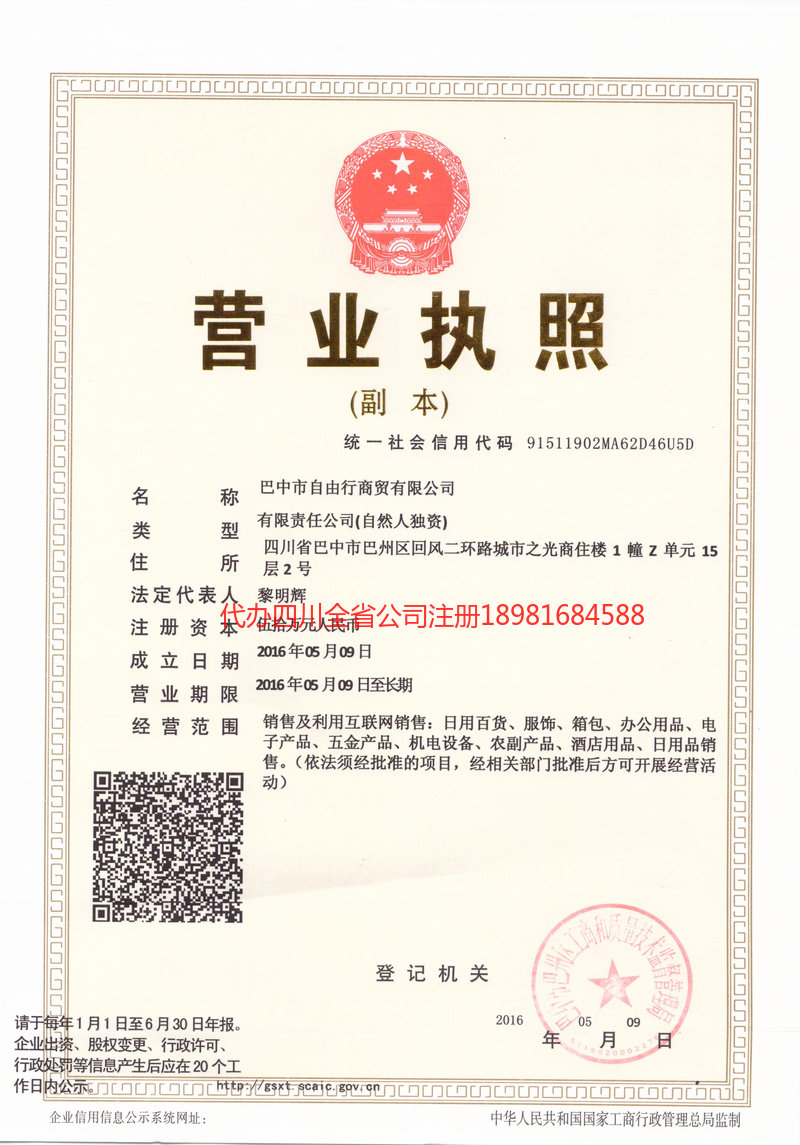 广元广元自由行商贸有限公司